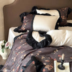 Bedding Set Reversible Cotton Satin Ruffle Trim 4-Piece