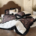 Bedding Set Reversible Cotton Satin Ruffle Trim 4-Piece