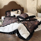 Bedding Set Reversible Cotton Satin Ruffle Trim 4-Piece