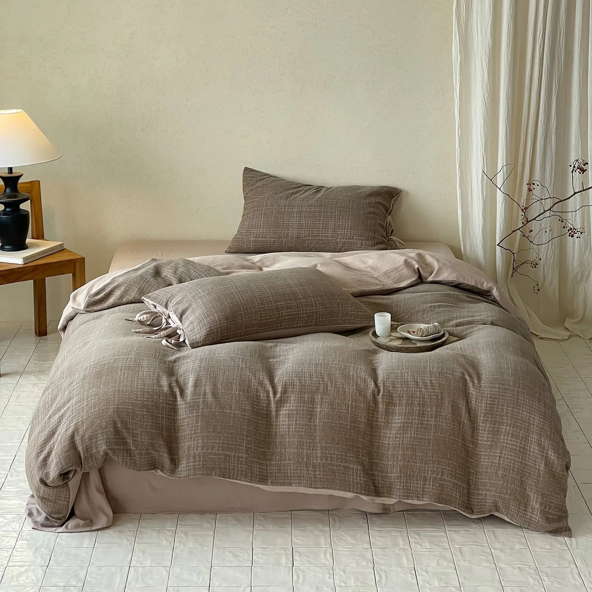 Bedding Set Reversible Cotton Satin Textured Cross Pattern