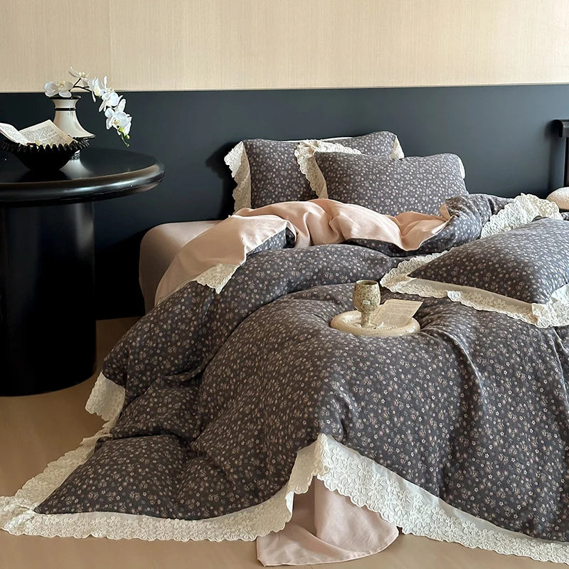Bedding Set Reversible Floral Jacquard Cotton Blend 4-Piece
