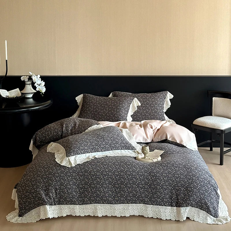 Bedding Set Reversible Floral Jacquard Cotton Blend 4-Piece