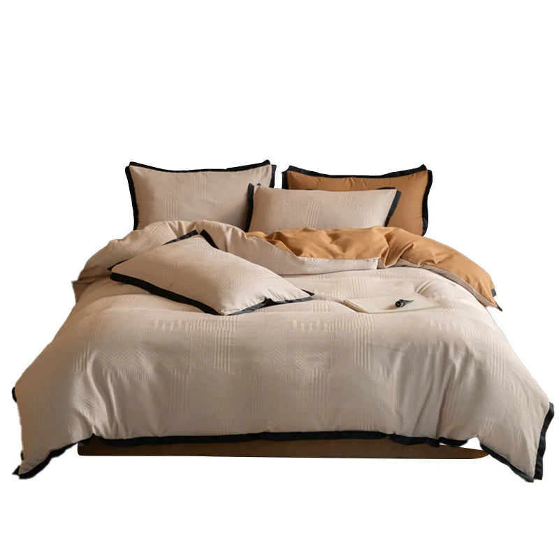 Bedding Set Reversible Jacquard & Contrast Piping 4-Piece