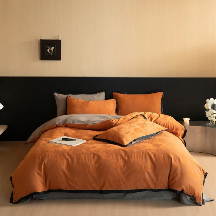 Bedding Set Reversible Jacquard & Contrast Piping 4-Piece