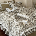 Bedding Set Romantic Floral Cotton-Linen Ruffles & Lace