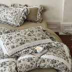 Bedding Set Romantic Floral Cotton-Linen Ruffles & Lace