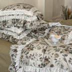 Bedding Set Romantic Floral Cotton-Linen Ruffles & Lace