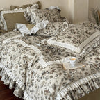 Bedding Set Romantic Floral Cotton-Linen Ruffles & Lace