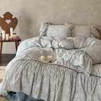 Bedding Set Ruffled Floral Cotton Blend Four Piece