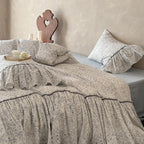 Bedding Set Ruffled Floral Cotton Blend Four Piece