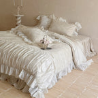 Bedding Set Ruffled Floral Embroidery 4-Piece With Bed Skirt