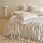 Bedding Set Ruffled Floral Embroidery 4-Piece With Bed Skirt