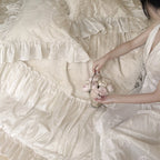 Bedding Set Ruffled Floral Embroidery 4-Piece With Bed Skirt