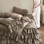 Bedding Set Ruffled Linen-Look 4-Piece