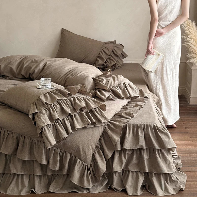 Bedding Set Ruffled Linen-Look 4-Piece