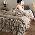 Bedding Set Ruffled Linen-Look 4-Piece