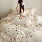 Bedding Set Satin Cotton Blend Ruffle & Animal Motif