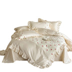 Bedding Set Satin Cotton Blend Ruffle & Animal Motif