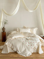 Bedding Set Satin Cotton Blend Ruffle & Animal Motif