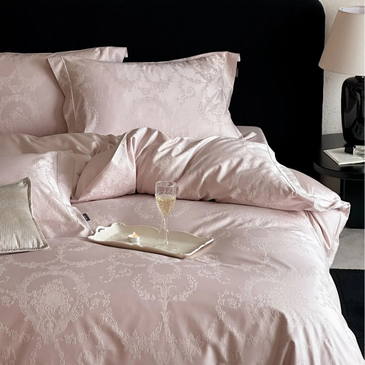 Bedding Set Satin Damask Jacquard Breathable & Temperature-Regulating 4-Piece
