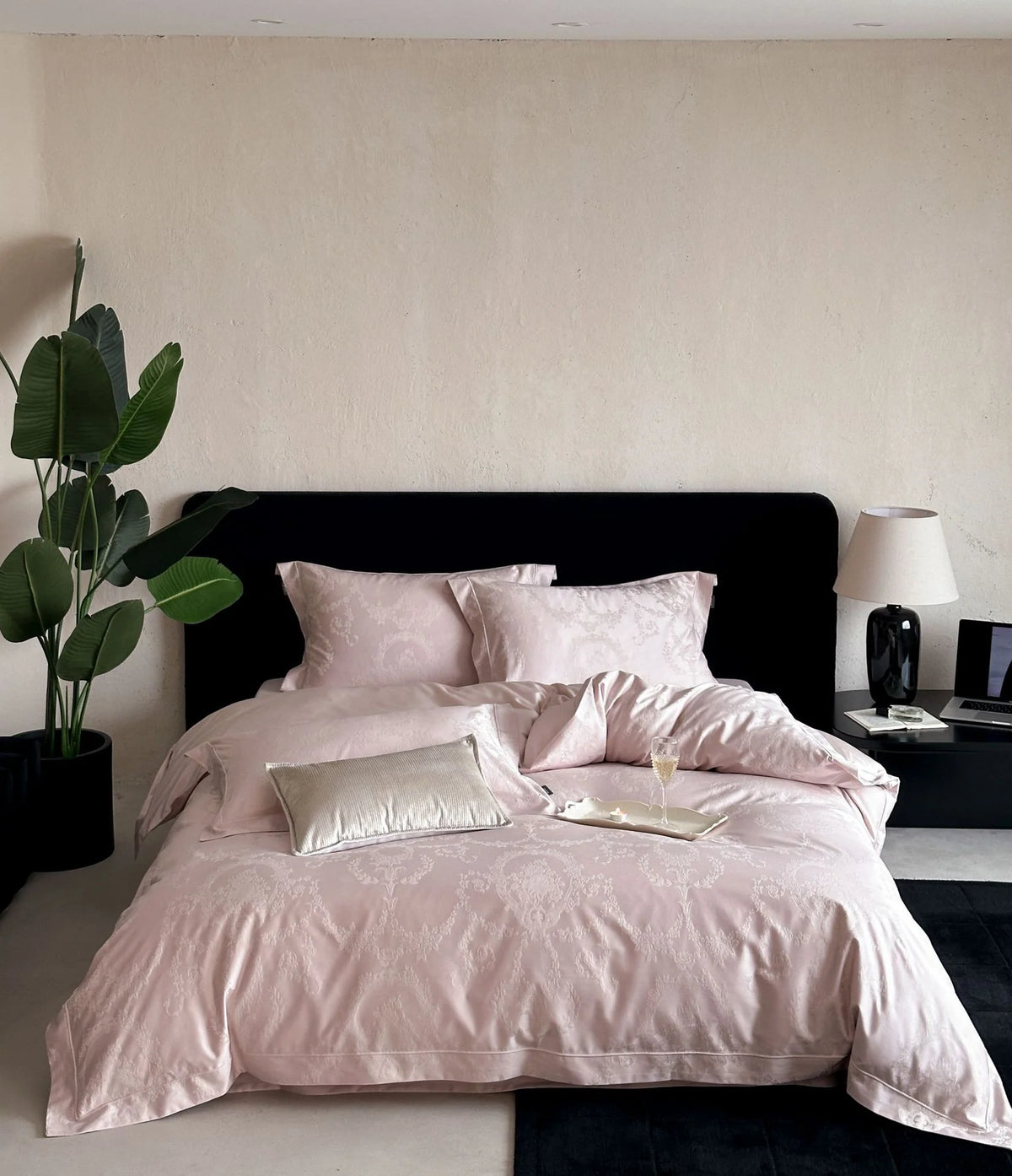 Bedding Set Satin Damask Jacquard Breathable & Temperature-Regulating 4-Piece