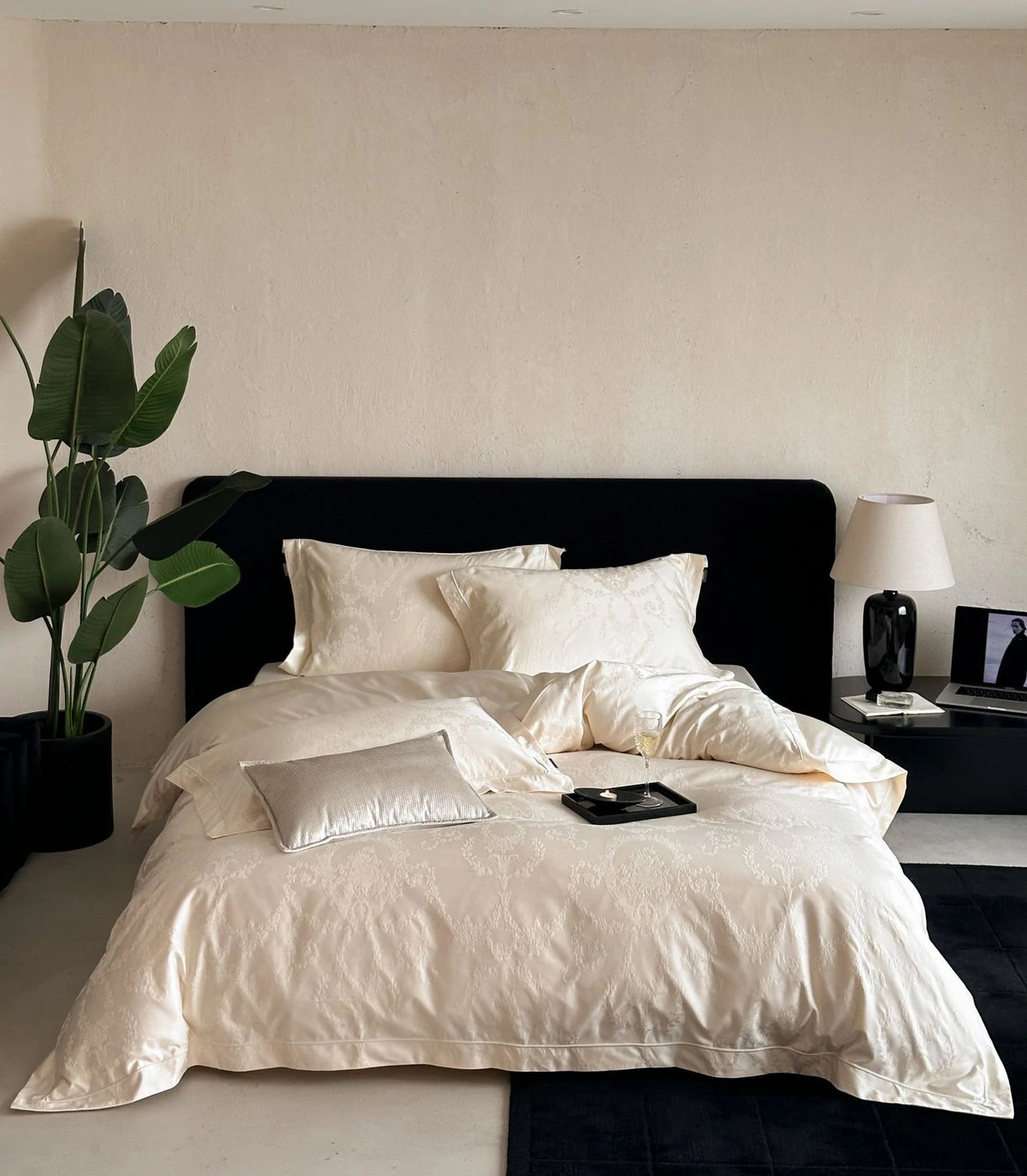 Bedding Set Satin Damask Jacquard Breathable & Temperature-Regulating 4-Piece