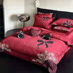 Bedding Set Satin Embroidered Rose & Bow