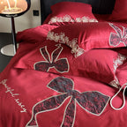 Bedding Set Satin Embroidered Rose & Bow