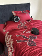 Bedding Set Satin Embroidered Rose & Bow