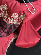 Bedding Set Satin Embroidered Rose & Bow