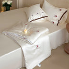 Bedding Set Satin Finish Floral Embroidery & Lace Trim