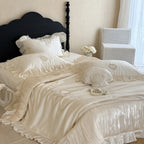 Bedding Set Satin Floral Embroidered Quilted 4-Piece