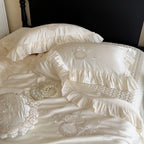 Bedding Set Satin Floral Embroidered Quilted 4-Piece