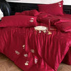 Bedding Set Satin Floral Embroidery Cooling