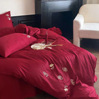 Bedding Set Satin Floral Embroidery Cooling