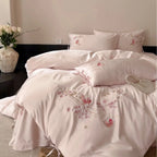 Bedding Set Satin Floral Embroidery & Decorative Ties