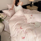 Bedding Set Satin Floral Embroidery & Decorative Ties