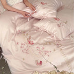 Bedding Set Satin Floral Embroidery & Decorative Ties