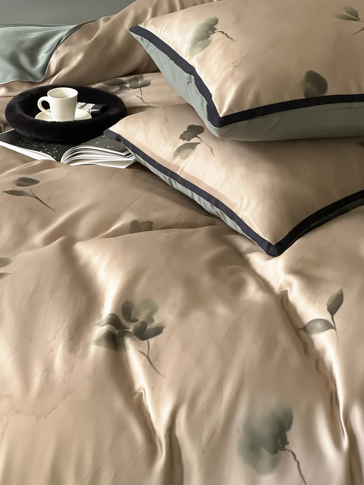 Bedding Set Satin Floral Hidden Zipper