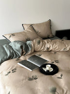 Bedding Set Satin Floral Hidden Zipper