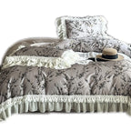 Bedding Set Satin Floral & Lace 4-Piece
