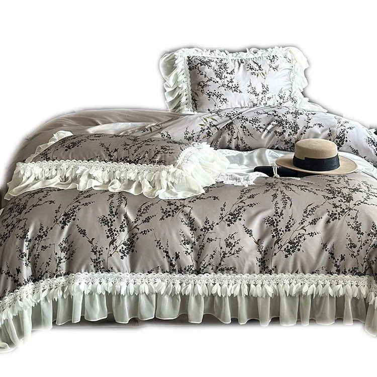 Bedding Set Satin Floral & Lace 4-Piece