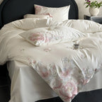 Bedding Set Satin Floral Relief Embroidery 4-Piece