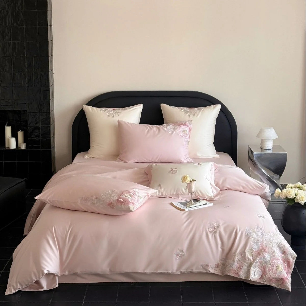 Bedding Set Satin Floral Relief Embroidery 4-Piece