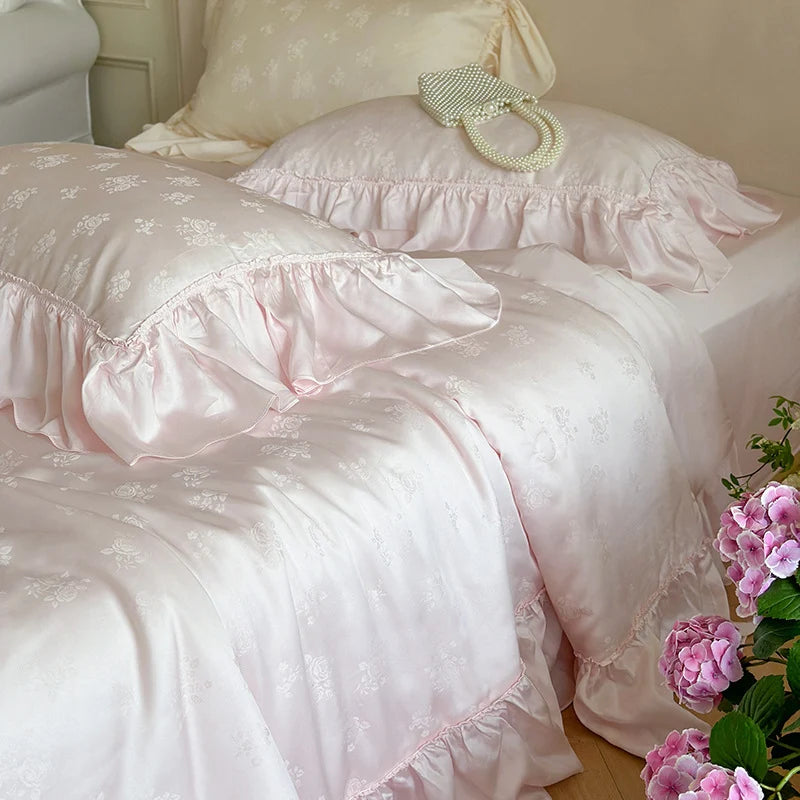 Bedding Set Satin Jacquard Floral Duvet Cover & Pillowcases