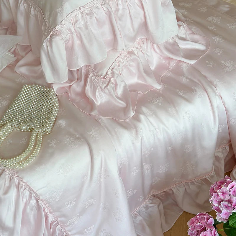 Bedding Set Satin Jacquard Floral Duvet Cover & Pillowcases