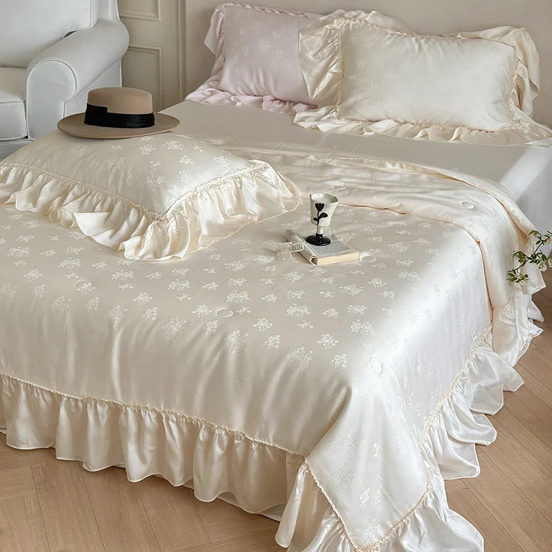Bedding Set Satin Jacquard Floral Duvet Cover & Pillowcases