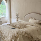 Bedding Set Satin Jacquard Floral & Lace Ruffles Temperature-Regulating