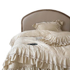 Bedding Set Satin Jacquard Floral & Lace Ruffles Temperature-Regulating