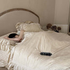 Bedding Set Satin Jacquard Floral & Lace Ruffles Temperature-Regulating
